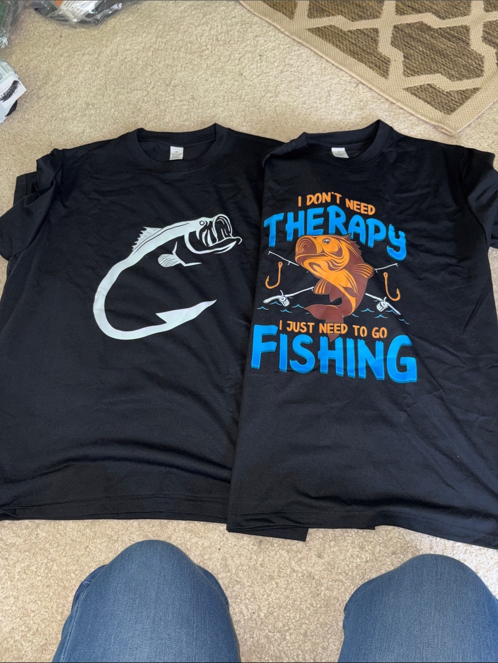 I Don't Need Therapy I Just Need To Go Fishing Graphic T-Shirt -Black Fish Shirt